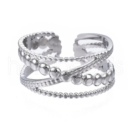 304 Stainless Steel Criss Cross Open Cuff Ring RJEW-T023-23P-1