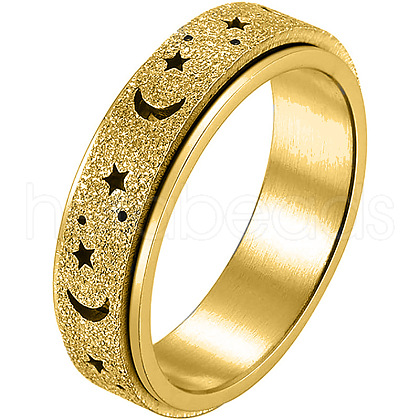 Stainless Steel Moon and Star Rotatable Finger Ring MOST-PW0001-005C-03-1