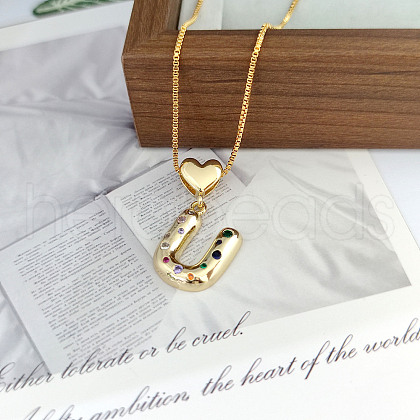 Brass Pave Colorful Cubic Zirconia Heart Initial Pendant Necklaces for Women WGF6021-24-1