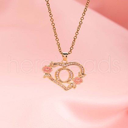 Brass Crystal Rhinestone Hollow Rose Heart with Letter Pendant Necklaces for Women WGC1928-17-1