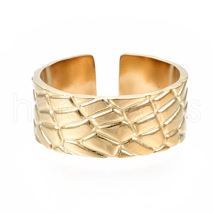 304 Stainless Steel Textured Open Cuff Ring RJEW-T023-38G-1