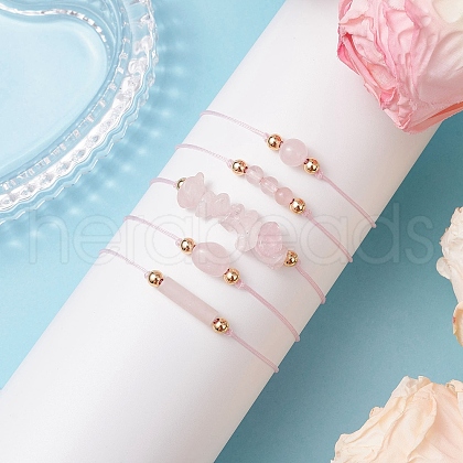 5Pcs 5 Styles Natural Rose Quartz Braided Bead Bracelets BJEW-JB11681-03-1