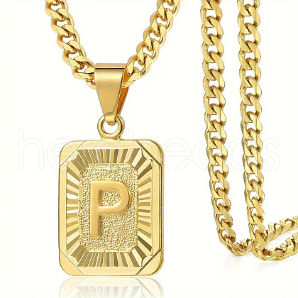 Rectangle with Letter Pattern 304 Stainless Steel Pendant Necklaces FS-WGFC766-51-1