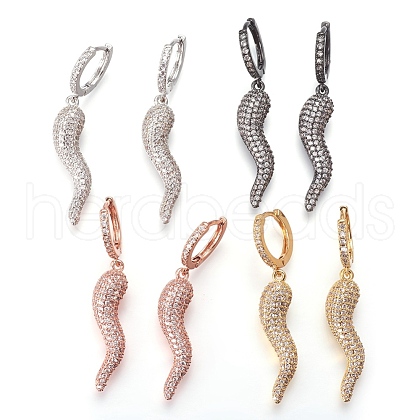 Brass Cubic Zirconia Hoop Earrings EJEW-O084-15-1