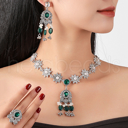 Bohemian Flower Alloy Rhinestone & Imitation Pearl Jewelry Set FS-WG40B38-03-1