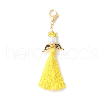 Angel Glass Pearl & MIYUKI Seed Beaded & Polycotton Tassel Pendant Decorations HJEW-MZ00197-04-1
