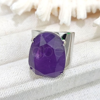 Oval Brass with Natural Amethyst Cuff Rings FS-WG8D200-07-1
