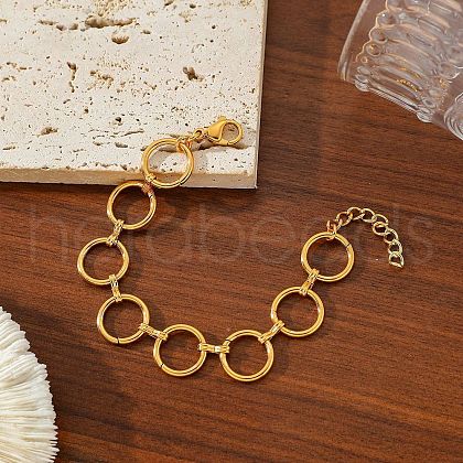 304 Stainless Steel Ring Link Chain Bracelets for Women BJEW-C104-01A-G-1