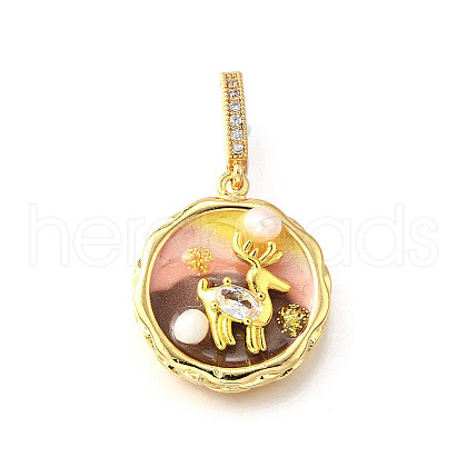 Brass Micro Pave Cubic Zirconia & Enamel Pendants KK-R222-12G-01-1