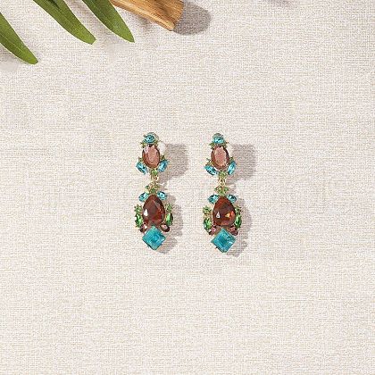 Luxury Alloy Glass Stud Dangle Earrings for Women YN1358-5-1
