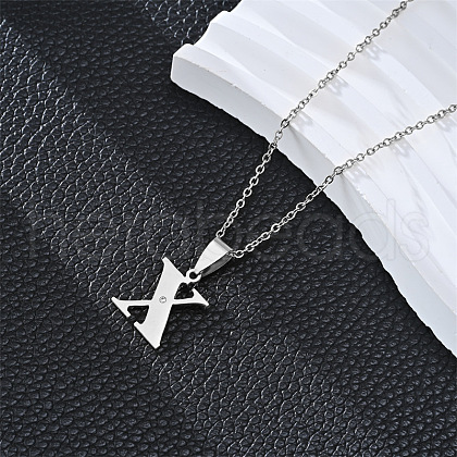 201 Stainless Steel Crystal Rhinestone Initial Pendant Necklaces FS-WG28760-26-1