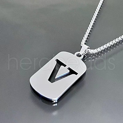 Rectangle with Laser Cut Letter 201 Stainless Steel Initial Pendant Necklaces WGA5E8C-22-1