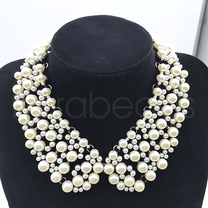 Alloy Plastic Imitation Pearl Round Beaded Choker Necklaces FS-WG3052F-05-1