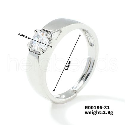 Mother's Day Rings Fashionable Unisex Brass Micro Pave Clear Cubic Zirconia Solitaire Ring VA2990-4-1
