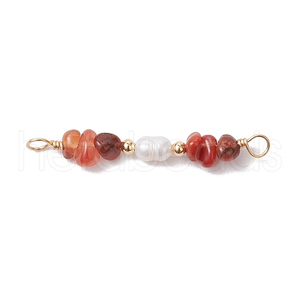 Natural Carnelian Chip & Natural Cultured Freshwater Pearl Rice Beaded Connector Charms PALLOY-JF03707-01-1