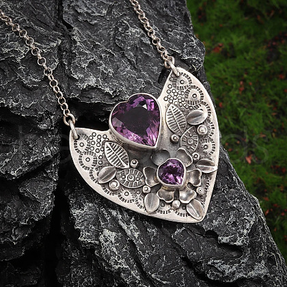 Alloy Amethyst Rhinestone Heart Pendant Necklaces for Women FS-WG5DD6E-01-1