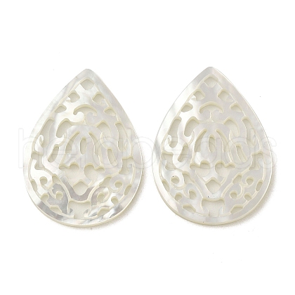 Natural White Shell Hollow Pendants SSHEL-M022-11-1