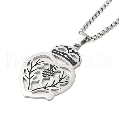 Non-Tarnish 304 Stainless Steel Box Chain Scottish Luckenbooth Thistle Heart Pendant Necklaces for Women NJEW-U005-02P-1