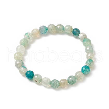 Dyed Natural Fire Crackle Agate Round Beaded Stretch Bracelet for Women BJEW-TA00244-1