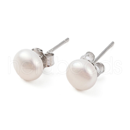 Mother's Day Jewellery Natural Pearl Round Bead Stud Earrings X-EJEW-E298-01C-01P-1