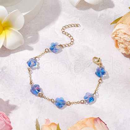 Brass Cable Chains Beads Bracelets for Women BJEW-JB11470-04-1