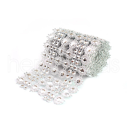Plastic Sparkling Flower Shape Mesh Wrap Roll DIY-E015-43B-1