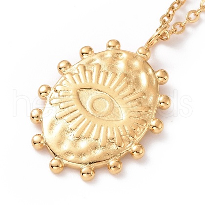 Ion Plating(IP) 304 Stainless Steel Oval with Evil Eye Pendant Necklace for Women NJEW-E014-08G-1