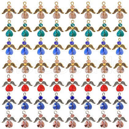 56Pcs 7 Color Electroplate Glass Pendants PALLOY-AB00127-1