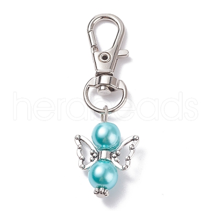 Baking Painted Pearlized Glass Pearl Pendants HJEW-AL0033-01-1