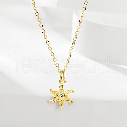 925 Sterling Silver Pave Clear Cubic Zirconia Starfish Pendant Necklaces for Women FS-WG4853F-04-1