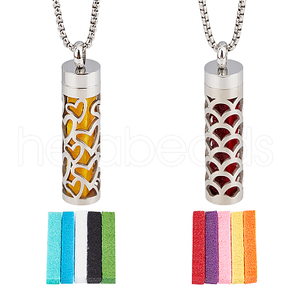 DELORIGIN 2Pcs 2 Styles Anti-Tarnish Stainless Steel Mini Hollow Column Perfume Bottle Necklaces NJEW-DR0001-02C-1