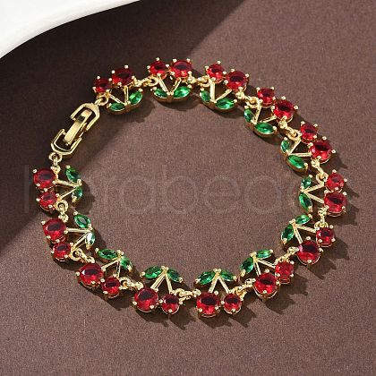Cherry Brass Micro Pave Cubic Zirconia Chain Bracelets BJEW-L703-01A-G-1