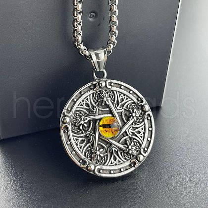 Fashionable Stainless Steel Pentagon Dragon Eye Pendant Necklaces for Men VO8824-1