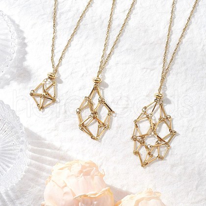 3Pcs 3 Styles 304 Stainless Steel Empty Macrame Pouch Pendant Singapore Chain Necklace Making NJEW-JN05283-1