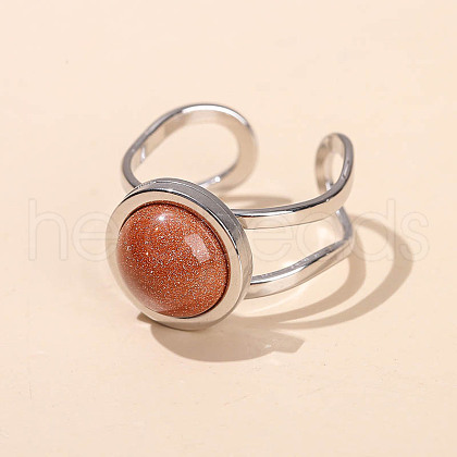 304 Stainless Steel & Goldstone Cuff Rings FS-WGDE3F0-14-1