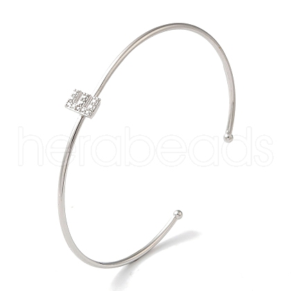 Rack Plating Brass Micro Pave Clear Cubic Zirconia Letter Open Cuff Bangles BJEW-A018-01P-E-1