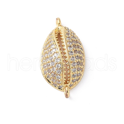 Brass Micro Pave Clear Cubic Zirconia Shell Shaped Links Connector Charms KK-K399-03B-G-1
