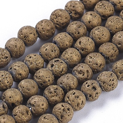 Electroplated Natural Lava Rock Beads Strands G-K259-60D-1