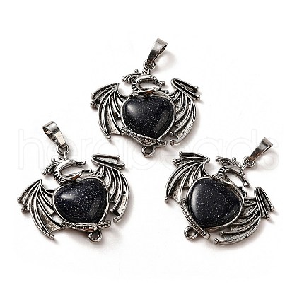 Synthetic Blue Goldstone Heart Pendants KK-K331-01AS-19-1