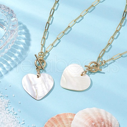 Natural Freshwater Shell Heart Pendant Necklaces NJEW-JN05152-1
