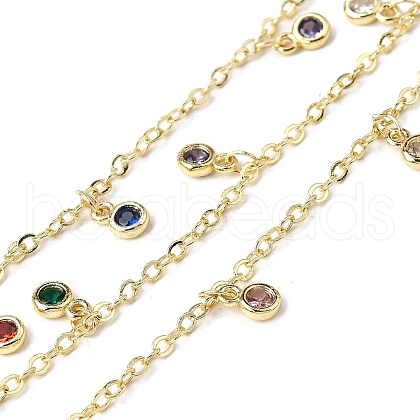 Brass Cubic Zirconia Cable Chains CHC-H112-02G-01-1