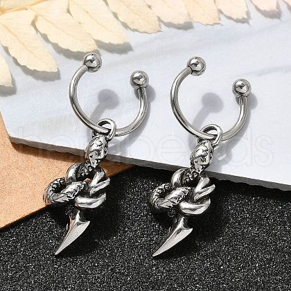 Snake 316 Surgical Stainless Steel Dangle Half Hoop Earrings for Women EJEW-G416-50AS-1