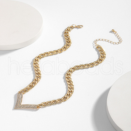 V-Shaped Alloy Crystal Rhinestone Link Chain Necklaces for Women WGD1EA3-03-1