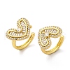 Heart Brass Micro Pave Clear Cubic Zirconia Cuff Earrings EJEW-H158-21G-4