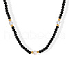 Elegant Round Natural Black Onyx(Dyed & Heated) & Glass & Freshwater Pearl Beaded Necklaces WB9753-2