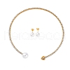 Round Plastic Imitation Pearl Stud Earrings & Heart Cubic Zirconia Rhinestone Cuff Choker Necklaces Sets SJEW-U003-08G-4
