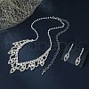 Leaf Brass Pave Clear Cubic Zirconia & Rhinestone Pendant Necklaces & Stud Earrings Sets FS-WG35E42-01-3
