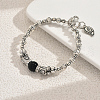 Natural Obsidian & Zinc Alloy Flower Round Beaded Elegant Women's Bracelets ZF9311-2-2