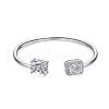 Rectangle Rhodium Plated 925 Sterling Silver Cuff Bangles for Women BJEW-F484-01P-1