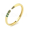 Brass Pave Green Cubic Zirconia & Glass Open Cuff Bangles for Women Men BJEW-Z062-25G-1